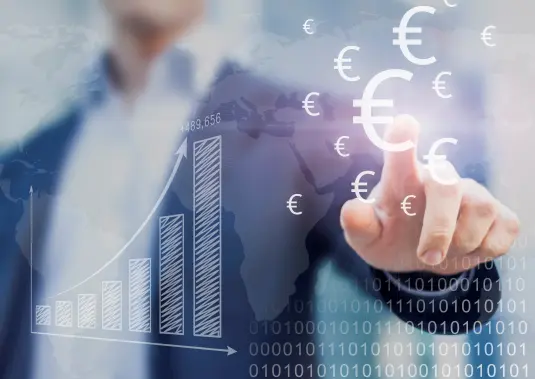 Illustration Geldzeichen und Finanzanalysen