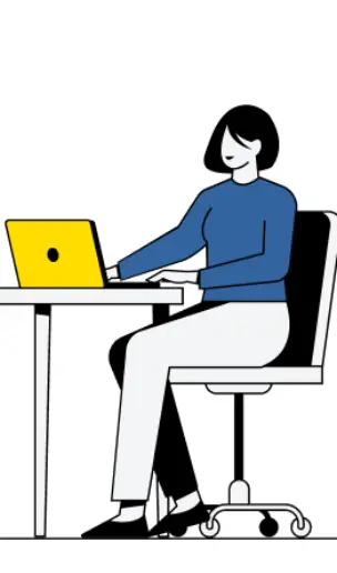 Illustration einer Dame die mit ihrem Laptop arbeitet